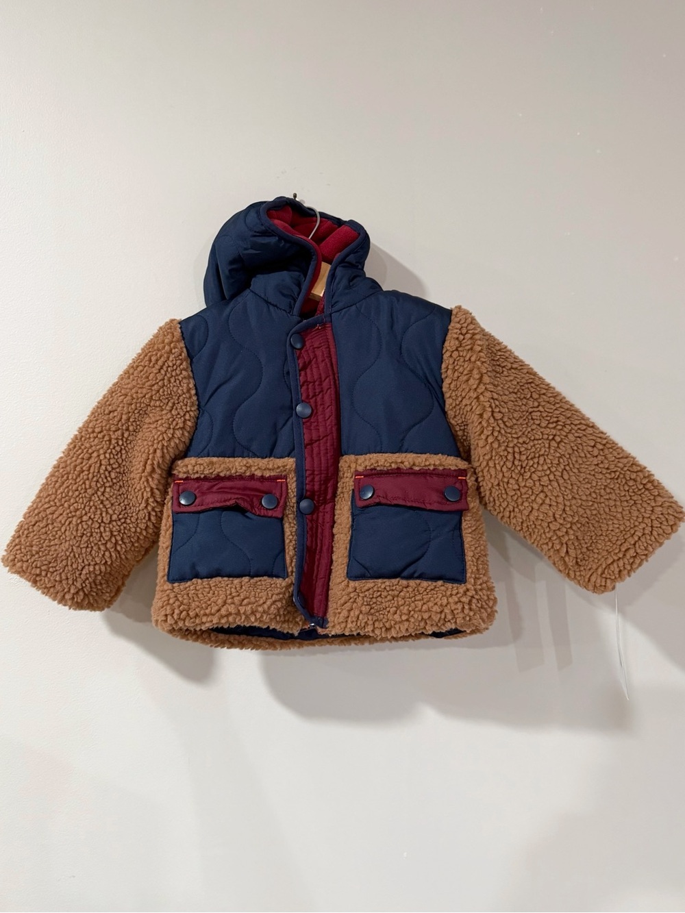 Rothschild Baby Boys 12M Navy Multi Sherpa Puffer Hooded Jacket Gorpcore NWT